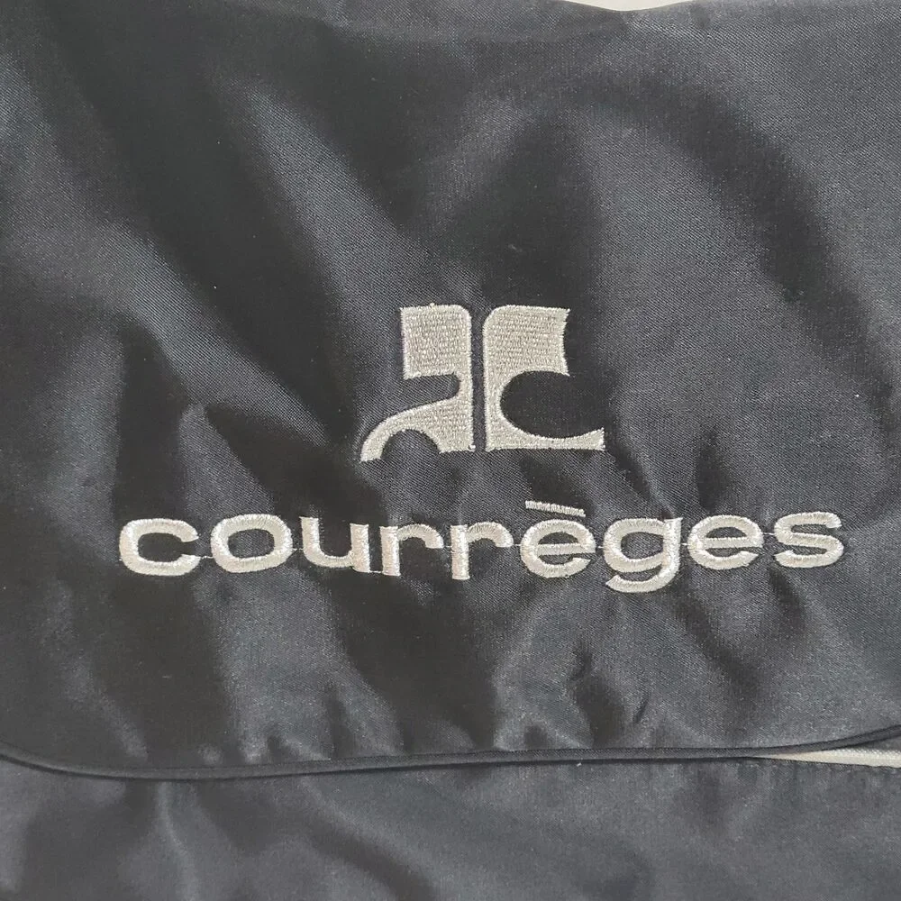 COURREGES Black Silver Logo Nylon Messenger Bag Vintage Crossbody 1990s